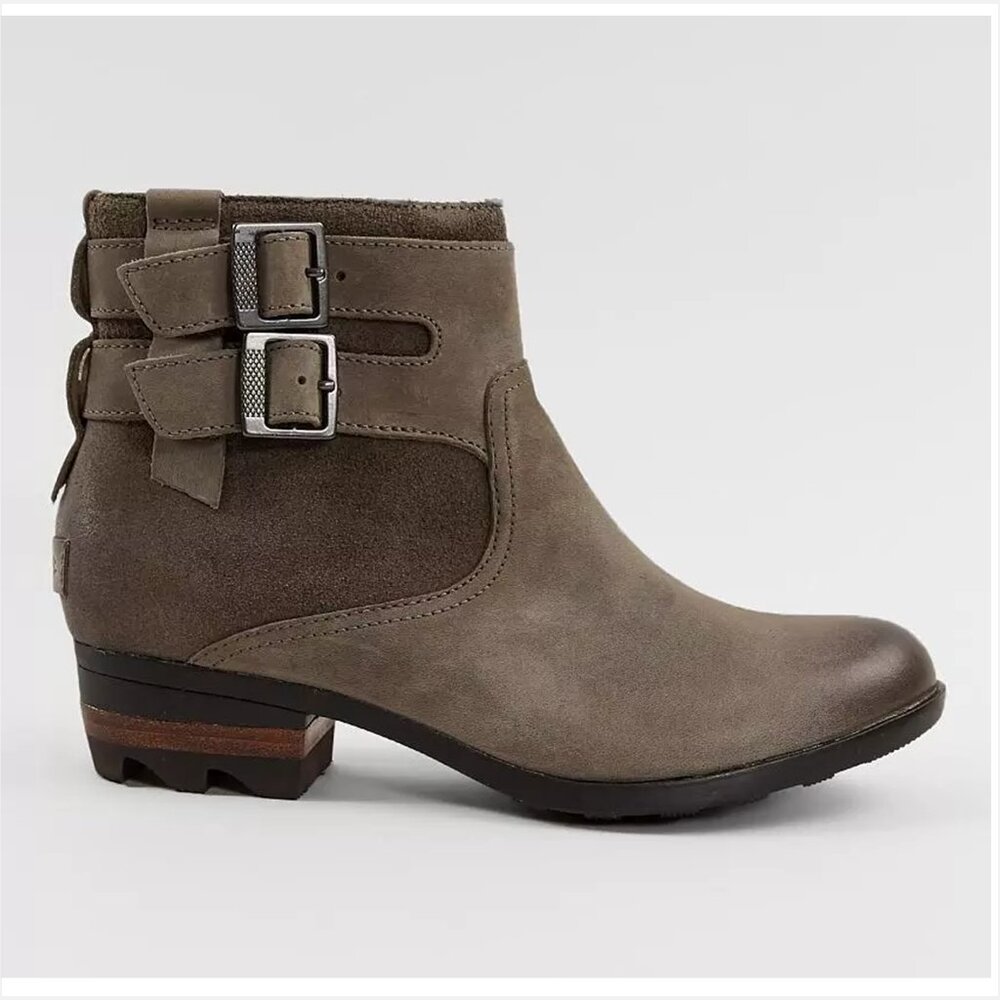 Sorel Lolla™ Khaki Waterproof Leather Classic Boho Buckle Ankle Boots Women US 8